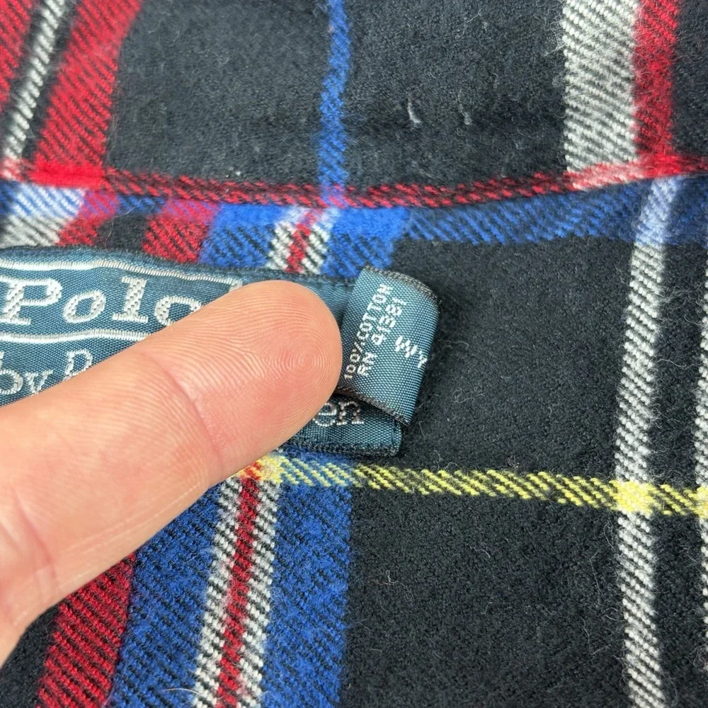 Polo Ralph Lauren Flannel Shirt Mens Large Red Blue Black Tartan Plaid Button Up